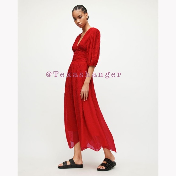 NWT AllSaints Aspen Embroidered Dress Size 6 Red - Picture 5 of 13